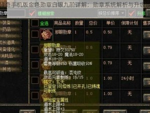 热血传奇手机版金色勋章白银九阶详解：勋章系统解析与升级攻略分享