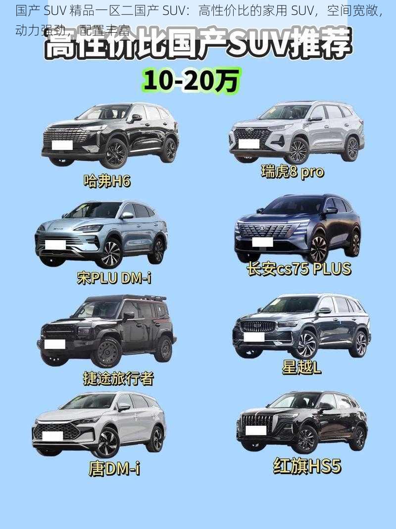 国产 SUV 精品一区二国产 SUV：高性价比的家用 SUV，空间宽敞，动力强劲，配置丰富