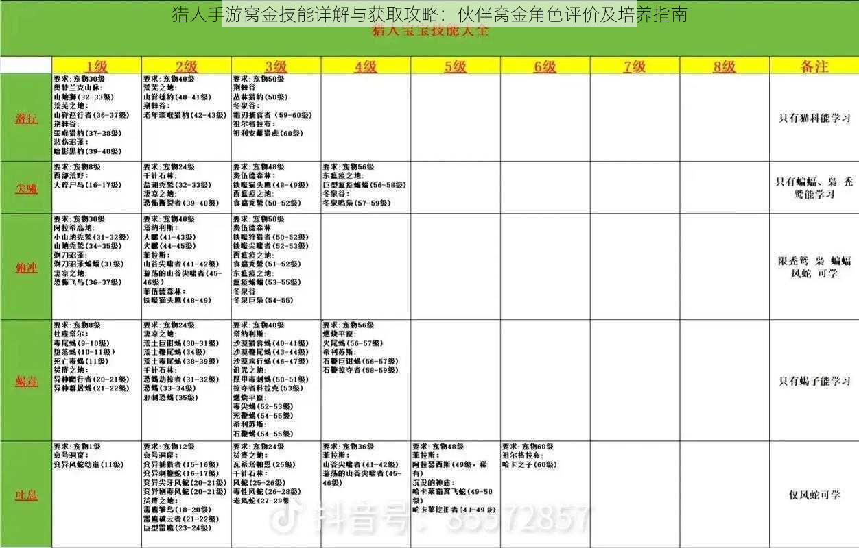 猎人手游窝金技能详解与获取攻略：伙伴窝金角色评价及培养指南