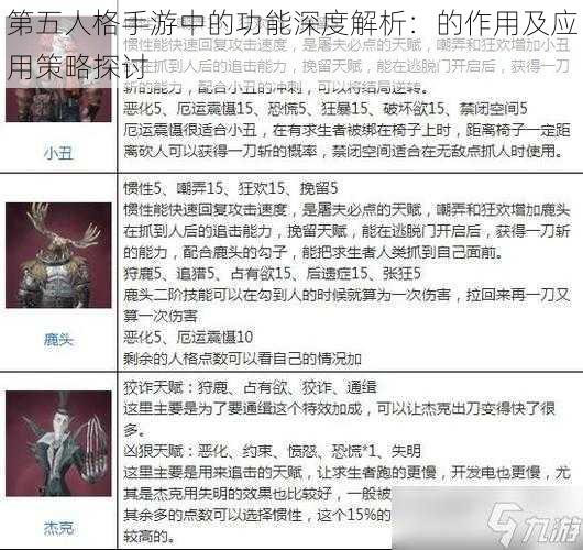 第五人格手游中的功能深度解析：的作用及应用策略探讨