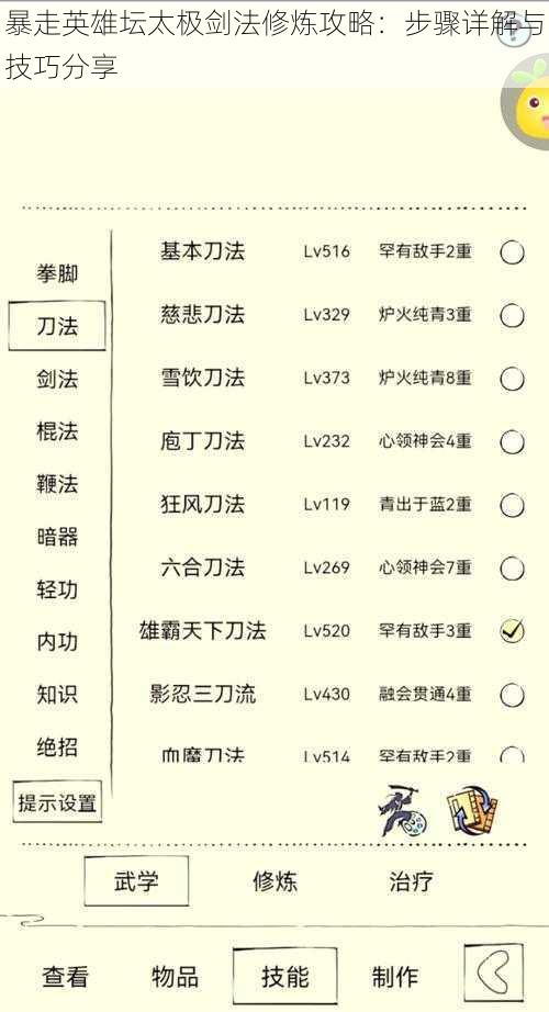 暴走英雄坛太极剑法修炼攻略：步骤详解与技巧分享