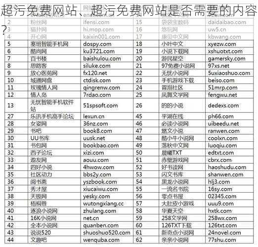 超污免费网站、超污免费网站是否需要的内容？