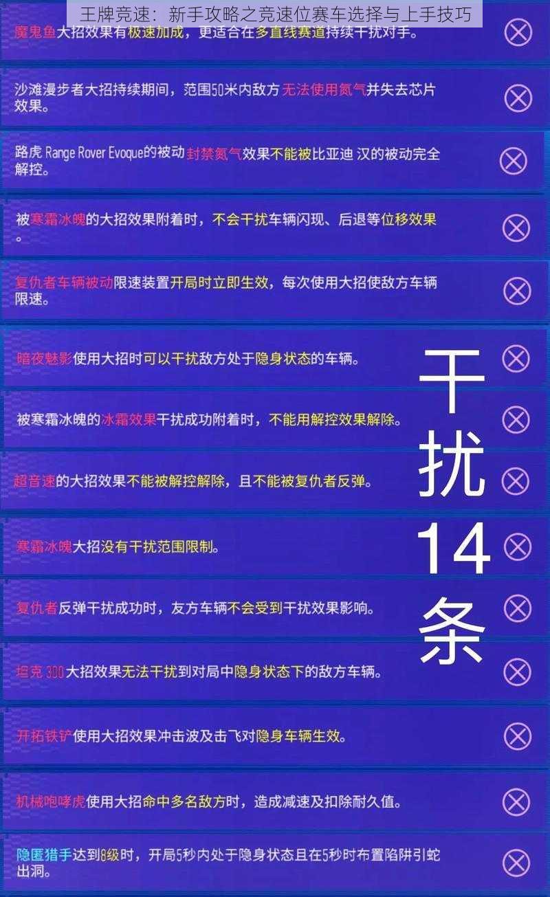 王牌竞速：新手攻略之竞速位赛车选择与上手技巧