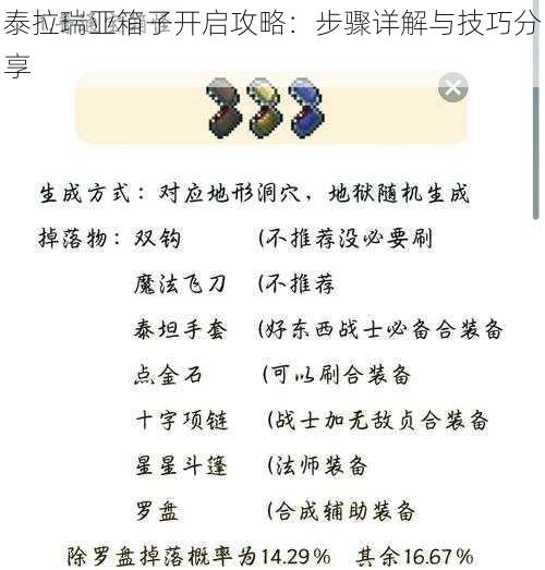 泰拉瑞亚箱子开启攻略：步骤详解与技巧分享