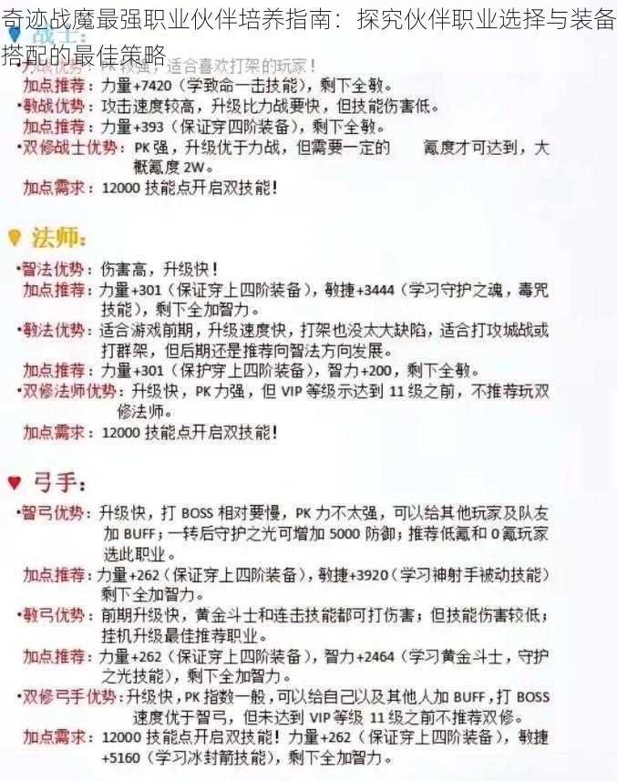 奇迹战魔最强职业伙伴培养指南：探究伙伴职业选择与装备搭配的最佳策略