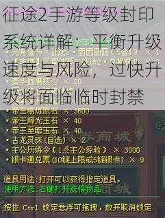 征途2手游等级封印系统详解：平衡升级速度与风险，过快升级将面临临时封禁